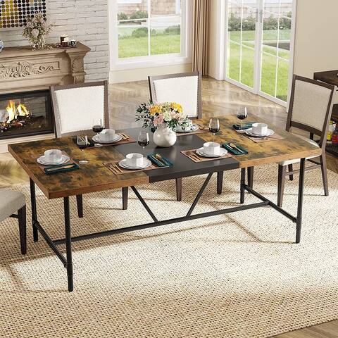 70.8 x 35.4 inch Large Dining Table for 6-8, Industrial Rustic Kitchen Dining Room Table with Tube Metal Frame,Brown