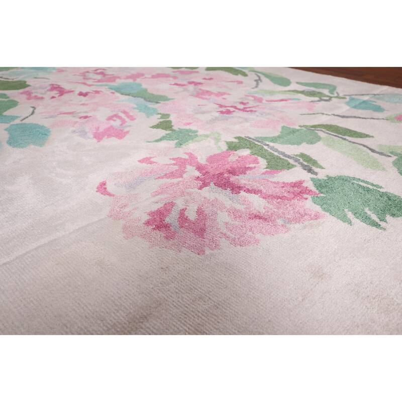 Floral Abstract Area Rug Handmade Wool & Silk Carpet - 6'7"x 9'7"