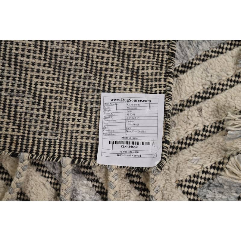 Geometric Moroccan Indian Rug Hand-Knotted Wool Carpet - 2'0"x 3'0"