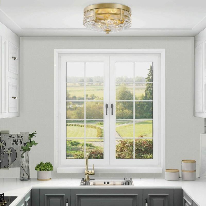 Mid-century Modern 3-light Gold Flush Mount Lights Glass for Kitchen Island - D 12.5"x H 6"