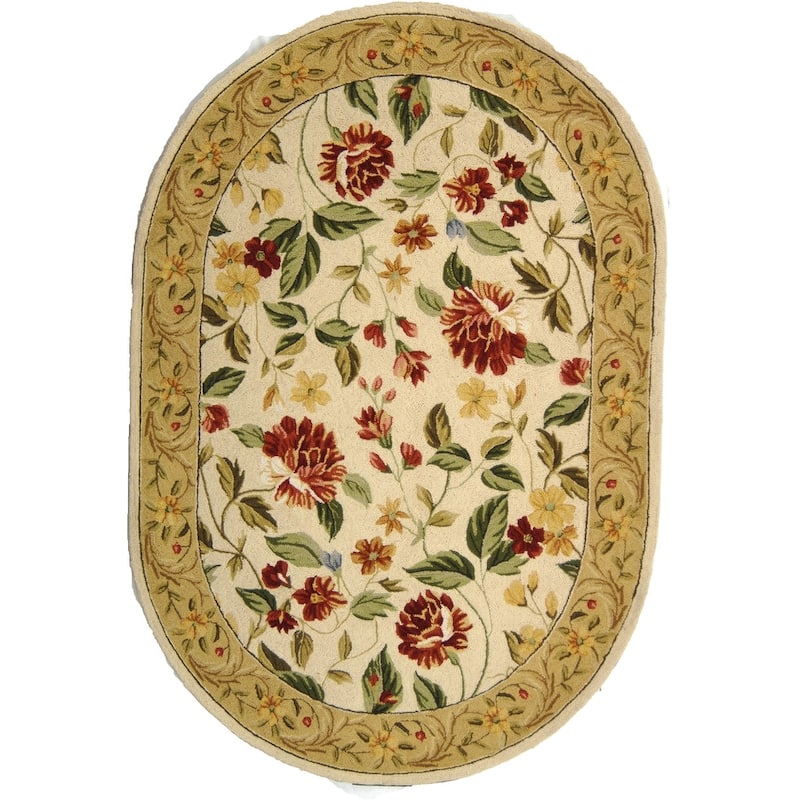 SAFAVIEH Handmade Chelsea Faigel French Country Floral Wool Rug - 4'6" x 6'6" Oval - Ivory/Beige