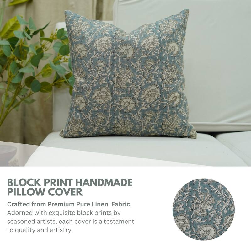 Fabdivine Polka Dots Grey Pure Linen Cushion Cover Soft, 12x20 Inches Handmade Block Print Bedroom or Farmhouse Décor, Shivri