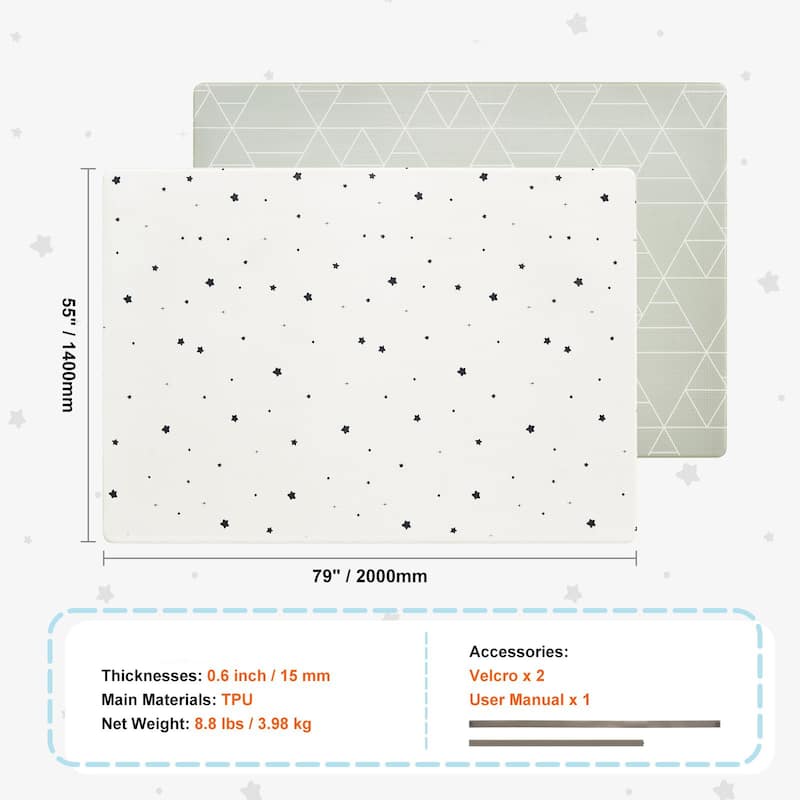 White TPU Baby Play Mat with 0.6 inches Padding and Anti-Slip Sides - 79” L x 55” W