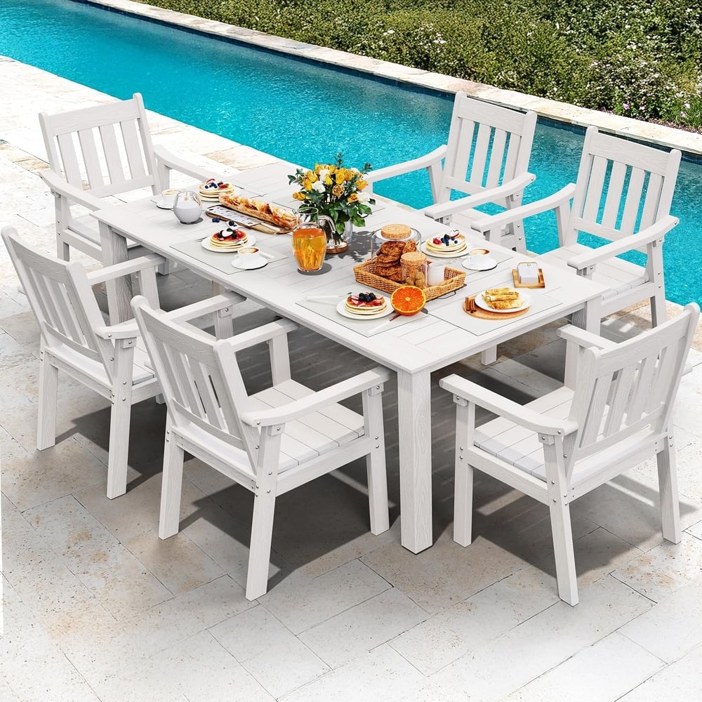 WINSOON 7-Piece HIPS All Weather Outdoor Patio Dining Sets with Umbrella Hole& Aluminum Frame,1-Table 6-Chairs