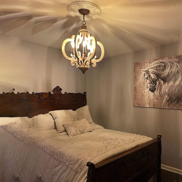 6 Light Farmhouse Wooden Chandelier Industrial Swag Pendant Lighting ...