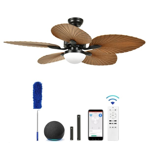 Moasis 52" Palm Leaf Fan Smart Tropical Ceiling Fan with LED Light and Remote