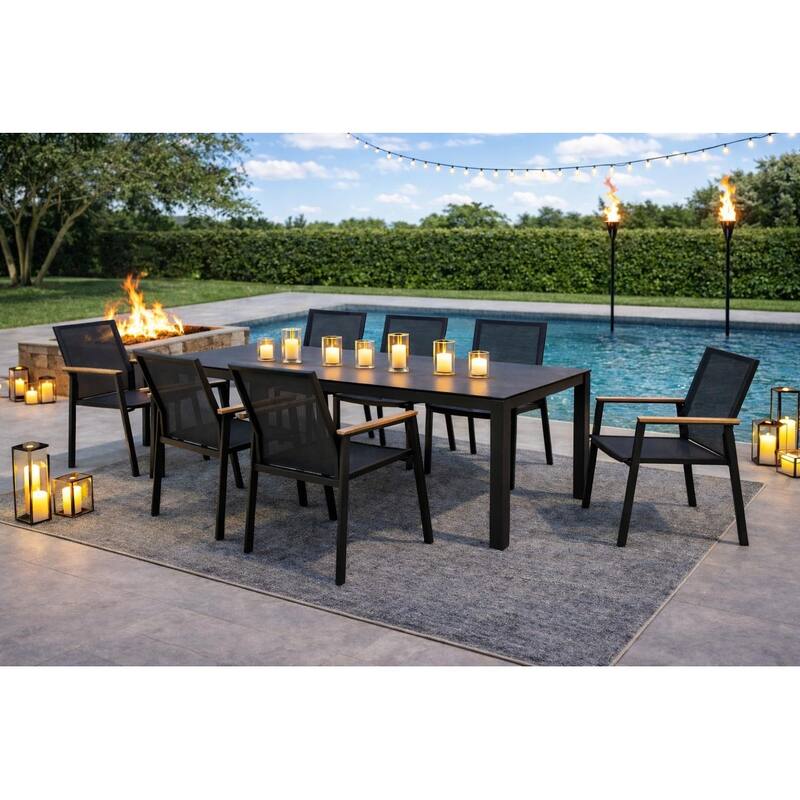 Bernini Dark Grey 9-Piece Aluminum Outdoor Dining Set with Sling Set in Smoke Grey - N/A
