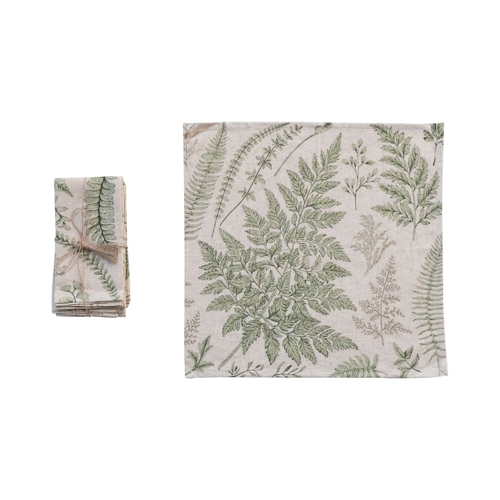 Cotton Napkins with Botanical Print - 18.0"L x 0.3"W x 18.0"H - 18.0"L x 0.3"W x 18.0"H