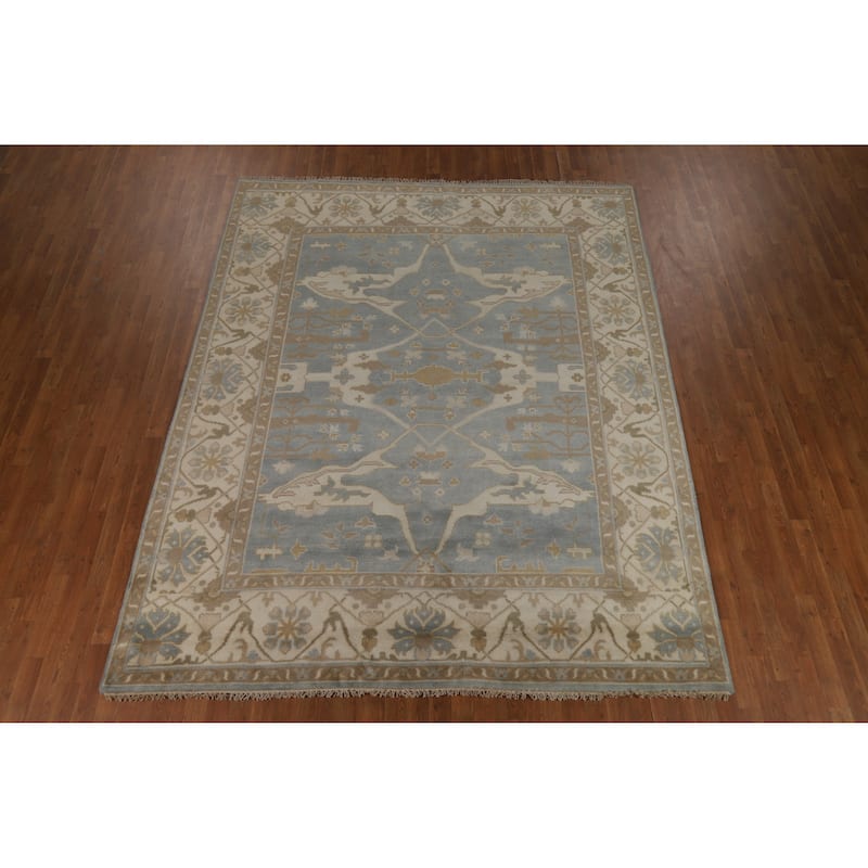 Floral Oushak Indian Area Rug Hand-Knotted Oriental Wool Carpet - 8'0" x 10'2"