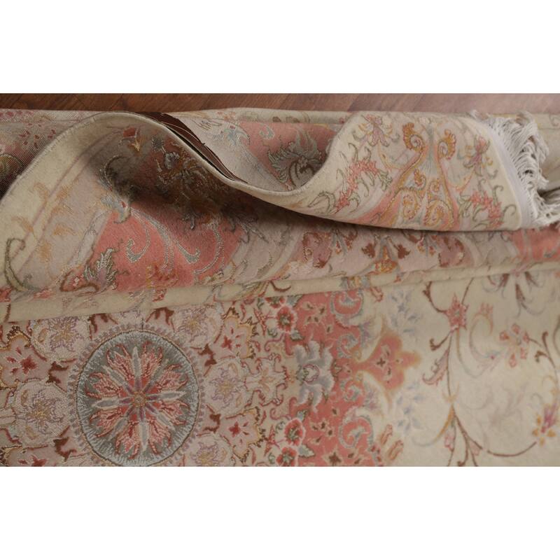 Wool & Silk Tabriz Persian Area Rug Hand-Knotted Floral Carpet - 6'6"x 9'8"