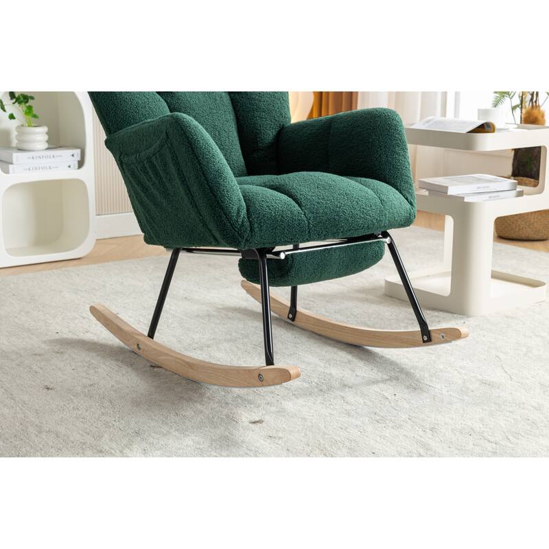 Teddy Fabric Rocking Chair with Adjustable Footrest and 300lb Capacity