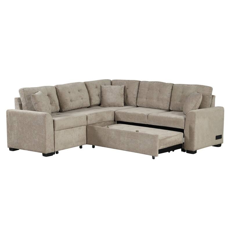 82.6" L-shape Sofa Bed,Sleeper Sofa with Wheels and USB Ports