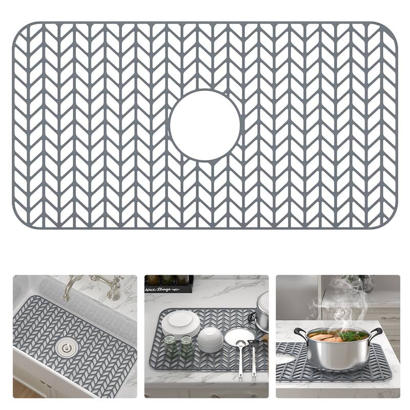 Silicone Sink Mat Sink Protectors for Kitchen Sink - 26 in. W x 14 in. D-MIDDLE DRAIN