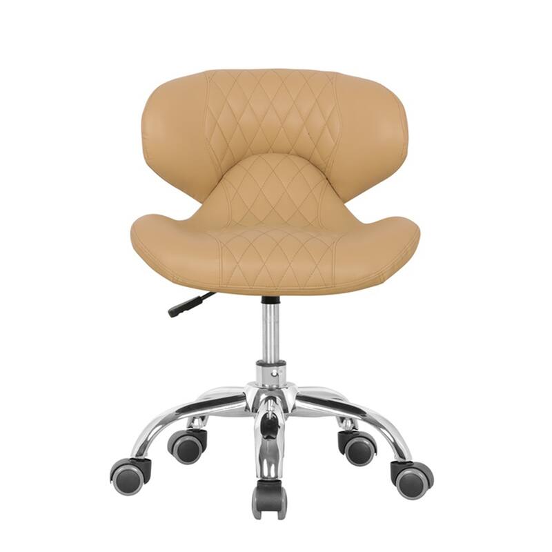 Set of 2 Hugo Short Stool Adjustable 13" to 15" Low Rolling Chair with Backrest, Cream - N/A