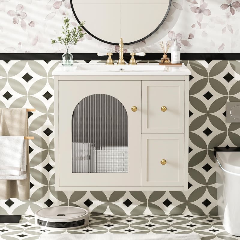 24" Bathroom Vanity Set Wall Mounted for Small Space - Beige