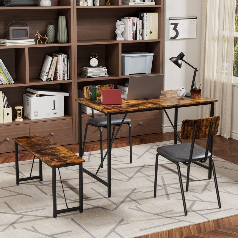 4 Piece Dining Table Set, Kitchen Room Table and 2 Chairs for 4 with Bench for Home, Kitchen, Living Room