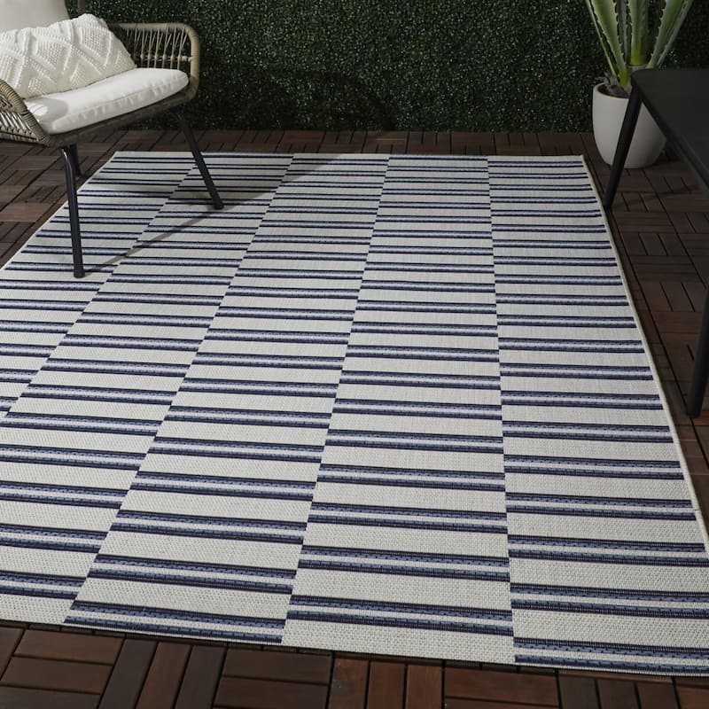 Trevor Modern Striped Indoor/Outdoor Area Rug - 7'10" x 10' - Blue