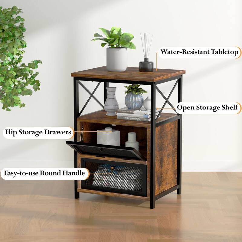 Javlergo Nightstand with 2 Drawers and Storage Shelf for Bedroom, Small Night Stands, Bed Side Table