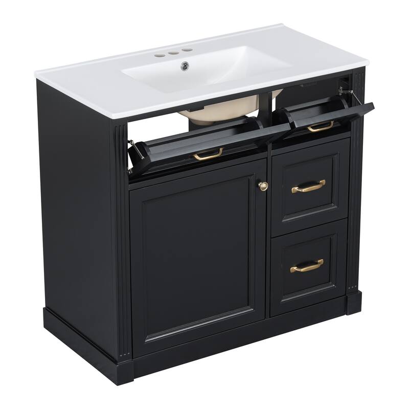 Roomfitters 36" Bathroom Vanity with Sink, Solid Wood Frame, 4 Drawers & Soft-Close Door with Storage Rack
