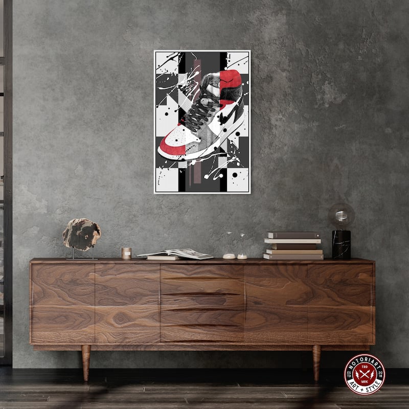 Notoriart Flashy Red Sneaker Framed Sneaker 1 Piece Canvas Wall Art
