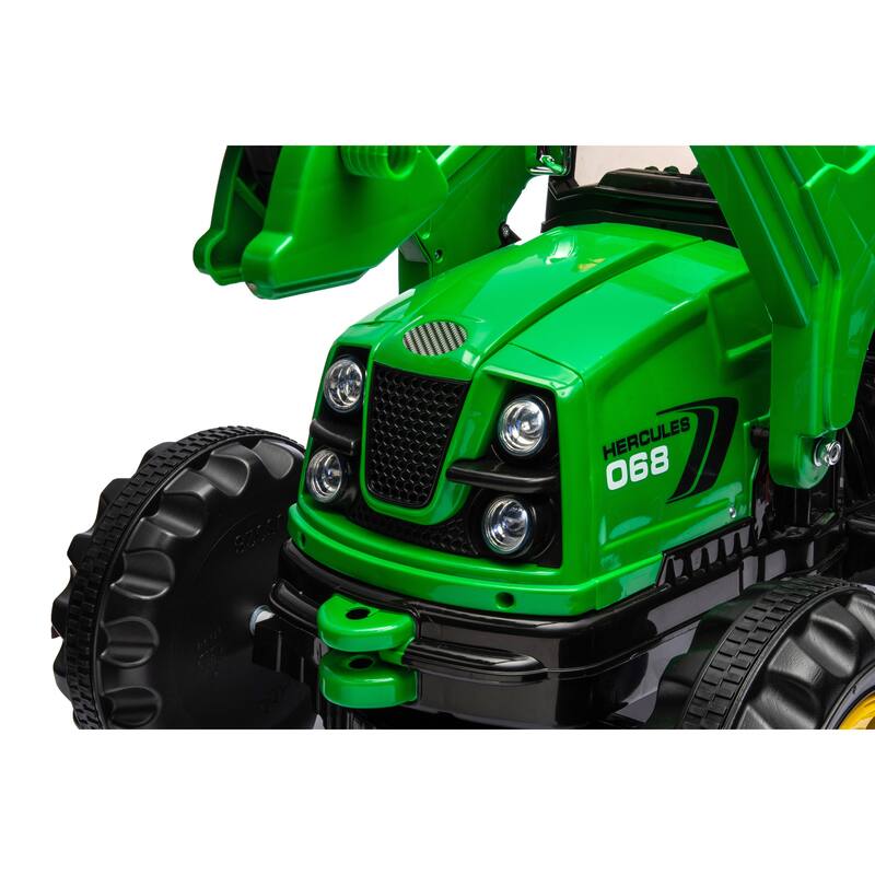 Kids Ride On Excavator, 12V Battery Powered 2 Speeds Construction Vehicles, Front Loader With Horn - Green