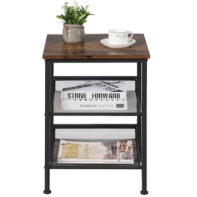 3-Tier Industrial End Side Table with 2 Adjustable Metal Shelves
