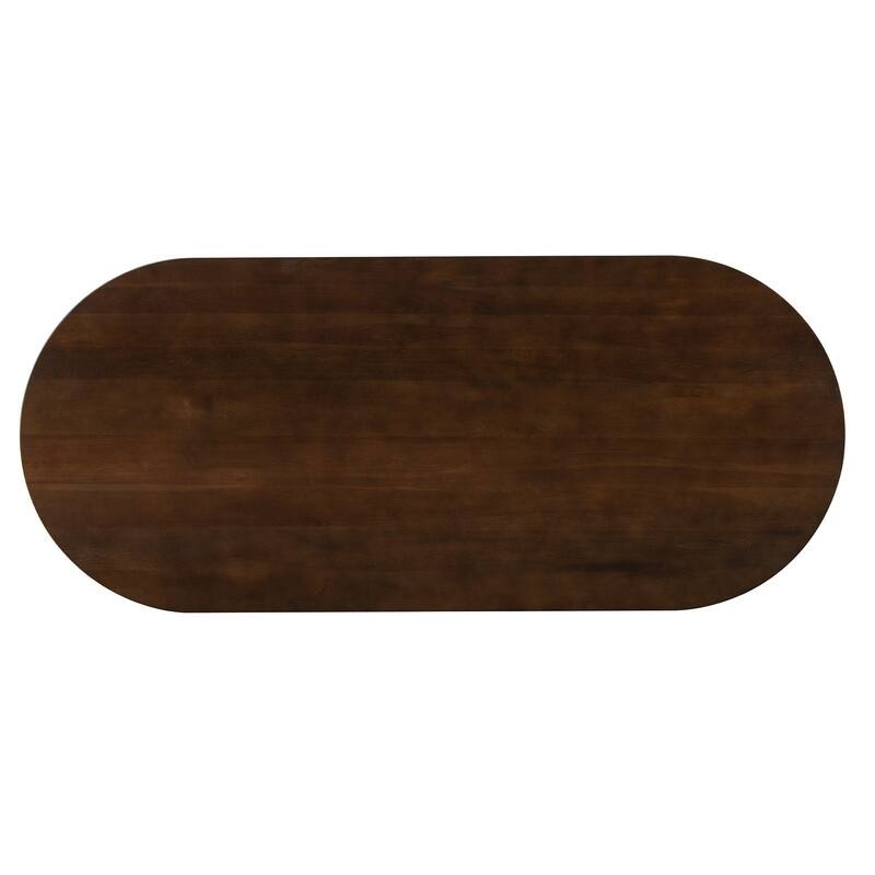 Oval Dining Table Set for 6 with Rattan Backrest Chair, 6-Piece Mid Century Modern Farmhouse Table with Chairs and Bench