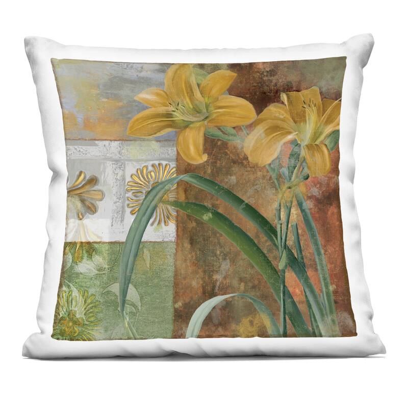 Stupell Yellow Lilies on Vintage Tile Decorative Printed Throw Pillow Design by Sasha - Accent - Polyester - Yellow - Single