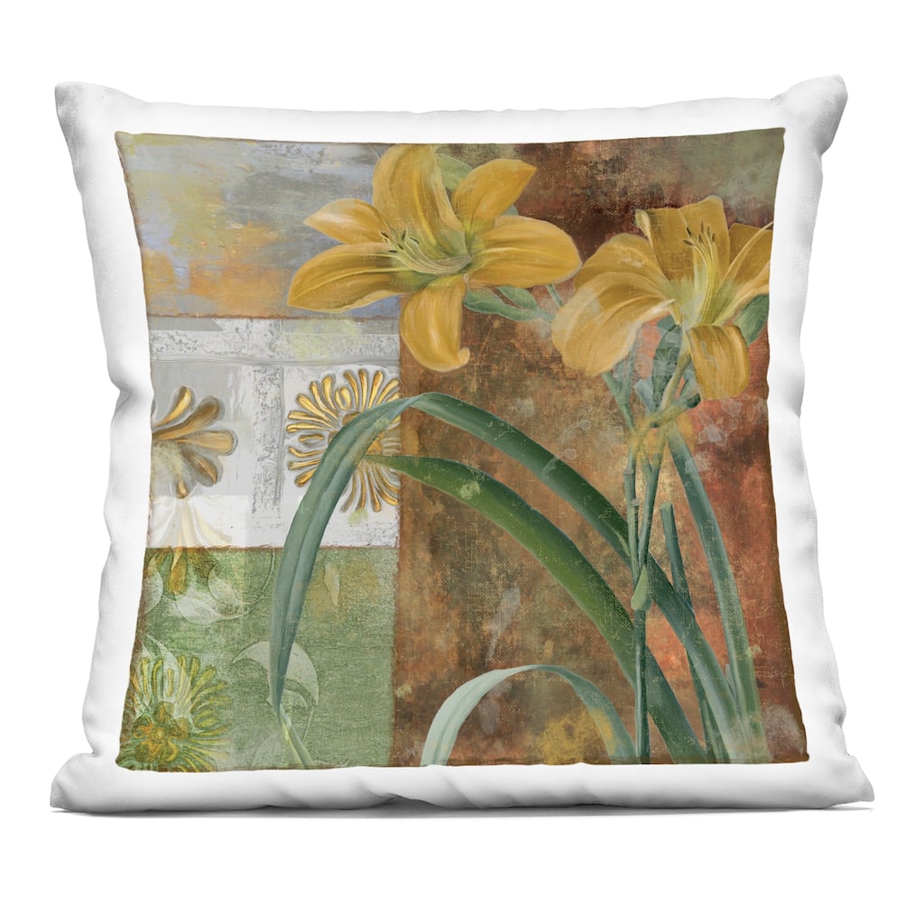 Stupell Yellow Lilies on Vintage Tile Decorative Printed Throw Pillow Design by Sasha