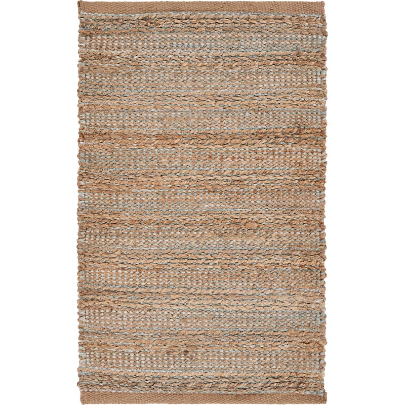 Sevita Organic Jute Interwoven Area Rug, Natural and Spa Blue - 2'0" x 3'0"