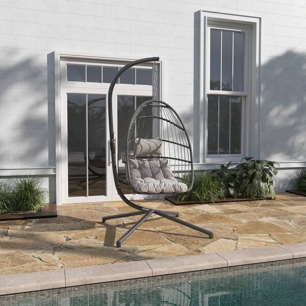 Foldable Hanging Egg Chair with Included CStand and Cushions Bed