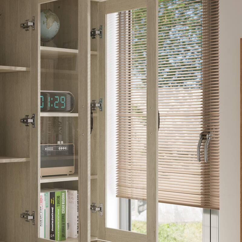 Bookcase Cabinet with Glass Doors and Drawers Multi-Purpose Storage Display Hutch for Living Room or Dining Room