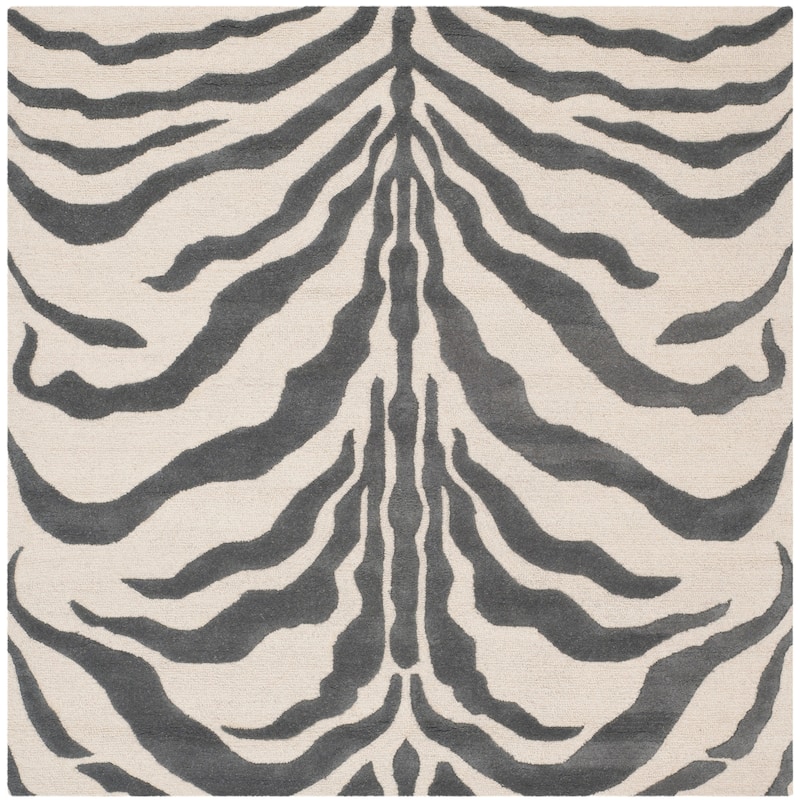 SAFAVIEH Handmade Cambridge Rikey Animal Print Wool Rug - 6' Square - Ivory/Dark Grey