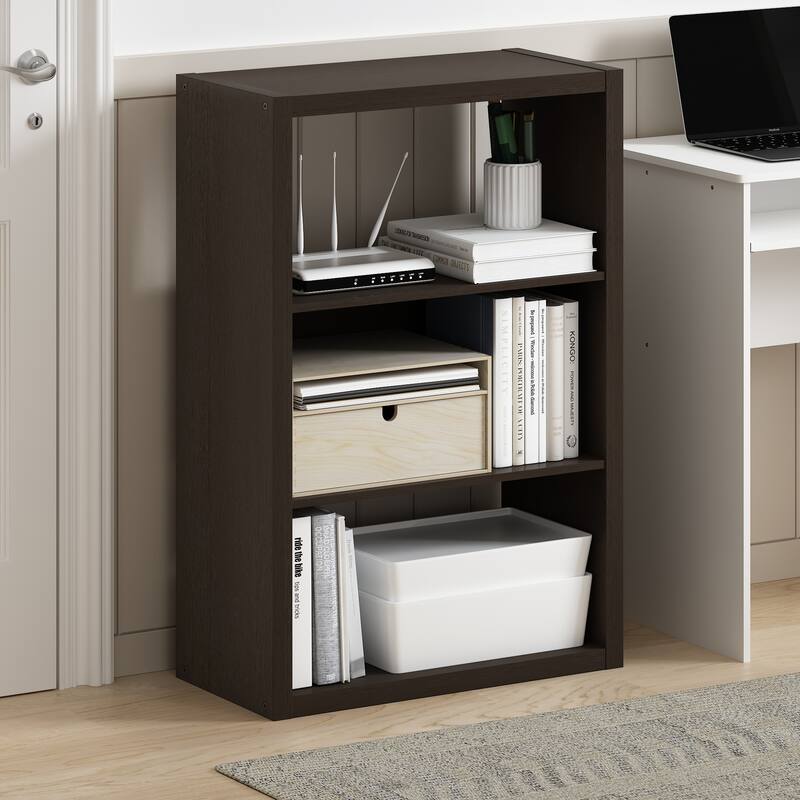 Furinno Viola 3-Tier Open Shelf Bookcase, Bookshelf, Dark Oak