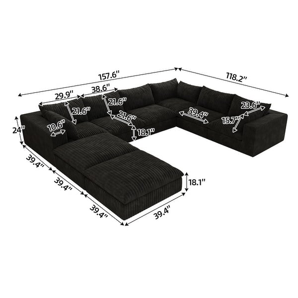 dimension image slide 1 of 20, Modular Sectional Sofa Corduroy Upholstered Sleeper Sofa Convertible Cloud Accent Couch Deep Seat Chaise Lounge, DIY Combination