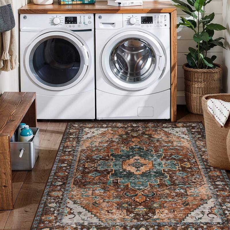 Washable Vintage Area Rug, Boho Rug, Ultra Soft Rugs for Entryway