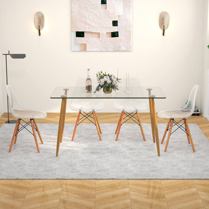 Gymax Modern 5-Piece Dining Table Set w/ Rectangle Glass Table & 4