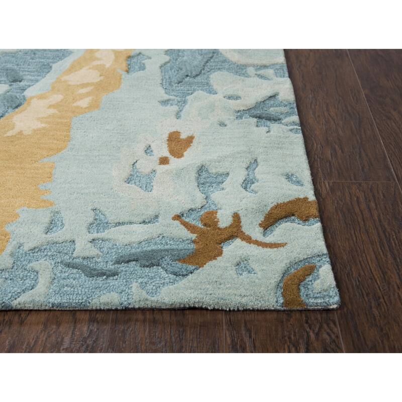 Alora Decor Flare Abstract Grey, Blue, and Gold Hand-tufted Wool Rug
