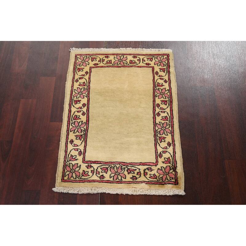 Geometric Oriental Wool Gabbeh Kashkoli Area Rug Hand-knotted Carpet - 1'11" x 2'6"
