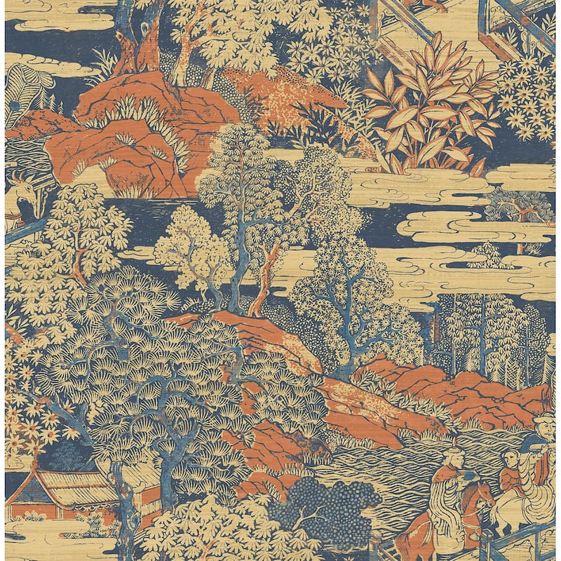 Seabrook Designs Tory Garden Unpasted Wallpaper - 20.5 in W. x 33 ft. L - Spruce & Red Clay