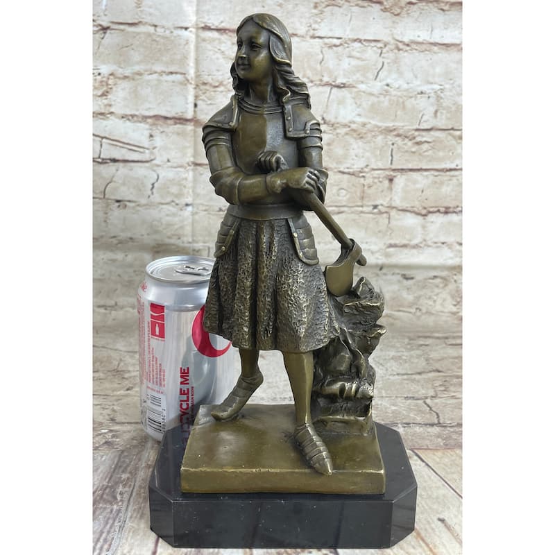 Art Deco Joan Of Arc Bronze Sculpture Hot Cast Marble Base Figurine Figure Decor