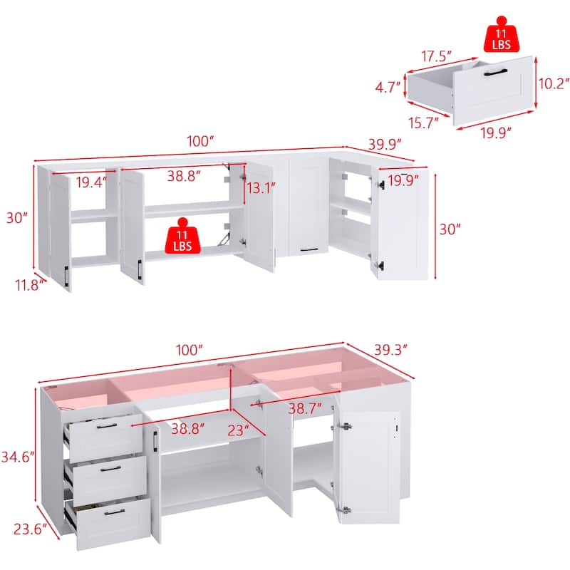 Modular White Kitchen Cabinet Set Customizable Base and Wall Cabinets Pantry Storage and DIY Countertop Design(Without desktop)