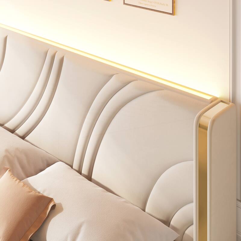 King Size Modern Upholstered LED Bed Frame