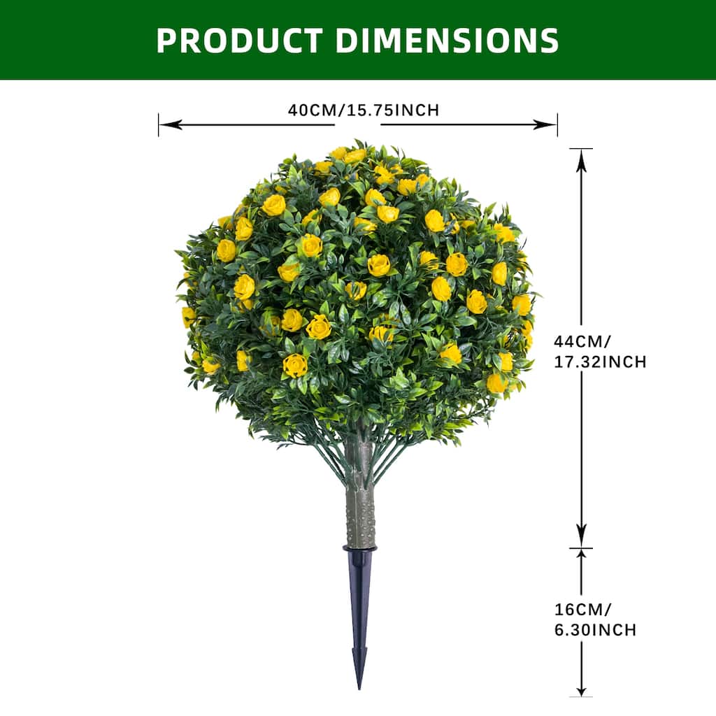 2 FT Artificial Topiary Flower Ball Trees with Ground Spike, Set of 2 Fake Rose Flowers Shrubs with Stake for Outdoor