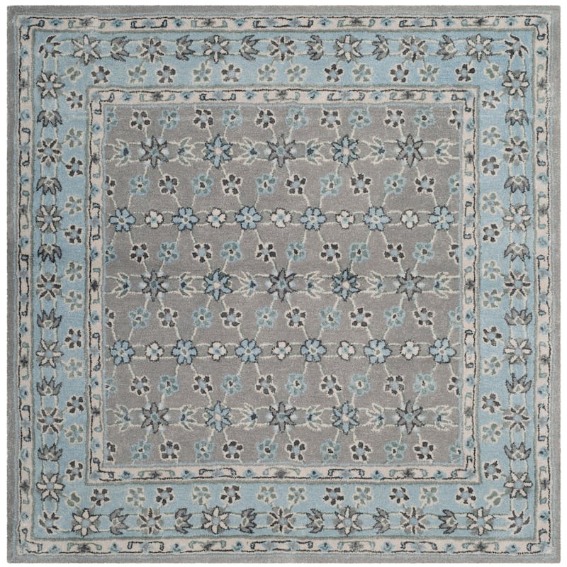 SAFAVIEH Handmade Bella Cevriye Modern Floral Wool Rug - 5' Square - Silver/Light Blue