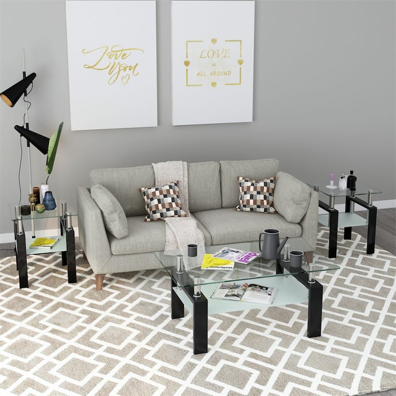 Modern Tempered Glass End Table (Set of 2)
