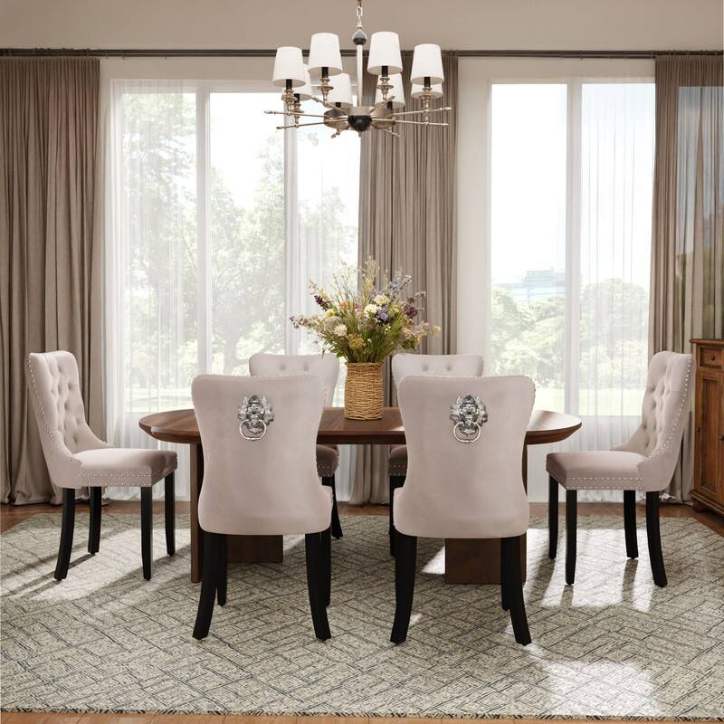 Modern Tufted Velvet Upholstered Nailhead Dining Chair Set of 6