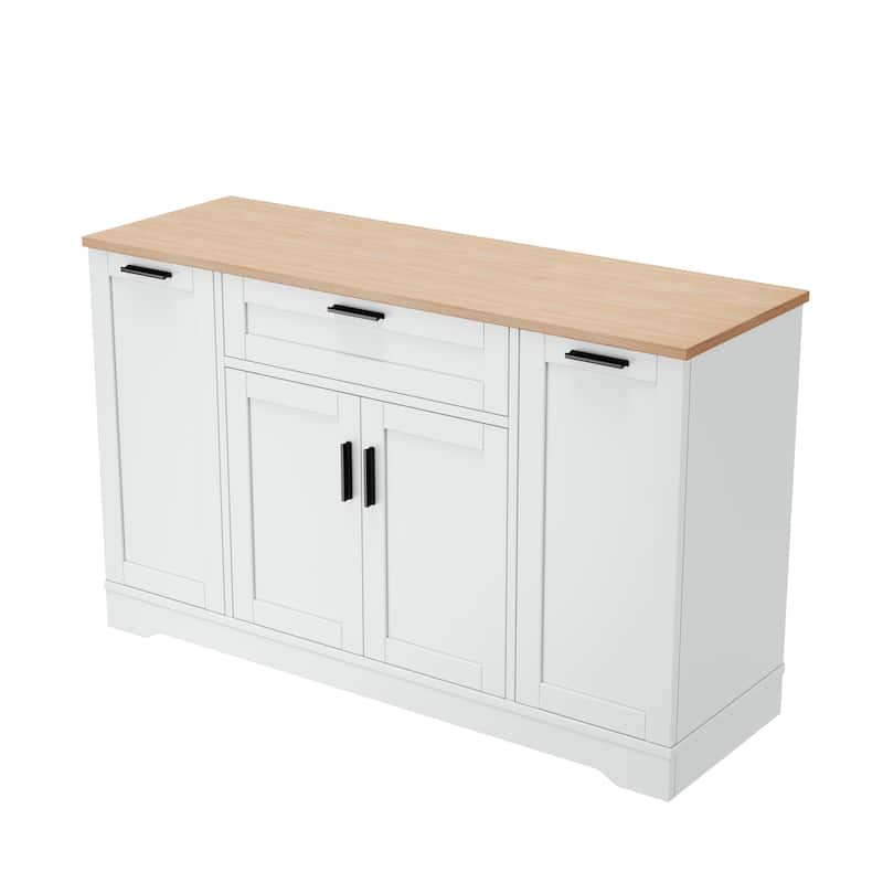 Multi-Functional Kitchen Sideboard with Extendable Dining Table, Storage Cabinet with 3-Tier Pull-Out Rack