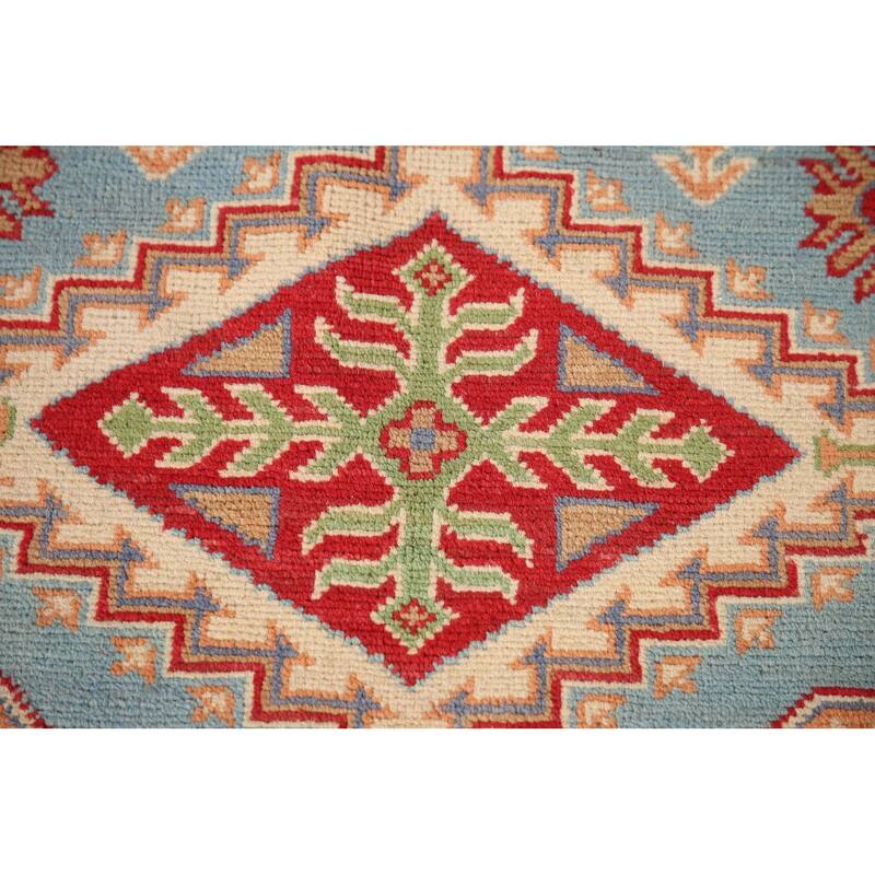 Light Blue Kazak Accent Rug Handmade Wool Carpet - 3'4"x 4'9"