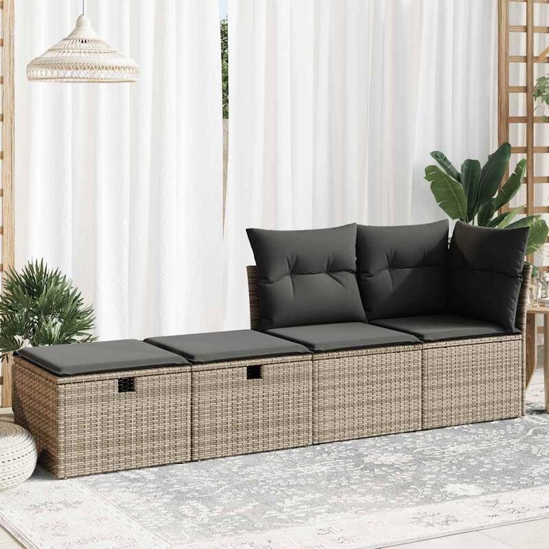 vidaXL Patio Sofa Set with Cushions Storage Stools 2 Piece Poly Rattan Acacia - 21.7 x 21.7 x 14.6